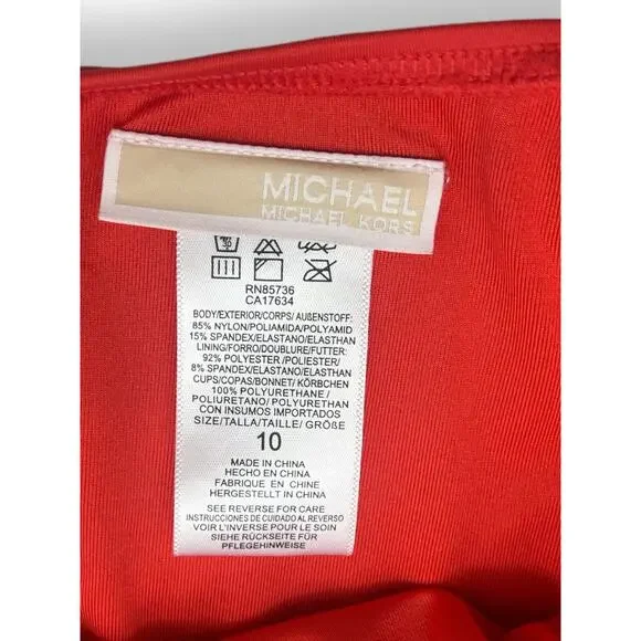 Michael Kors Wrap Front Halter 1-piece Swimsuit | Ruby Red, Sz 10 - Picture 4 of 5
